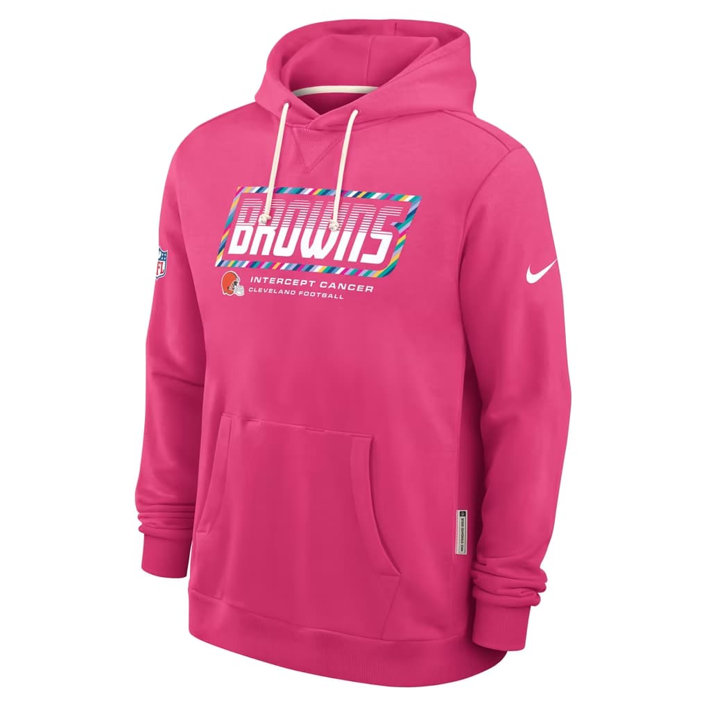 Men's Cleveland Browns Pink 2026 Crucial Catch Sideline Standard Issue Dri-FIT Pullover Hoodie